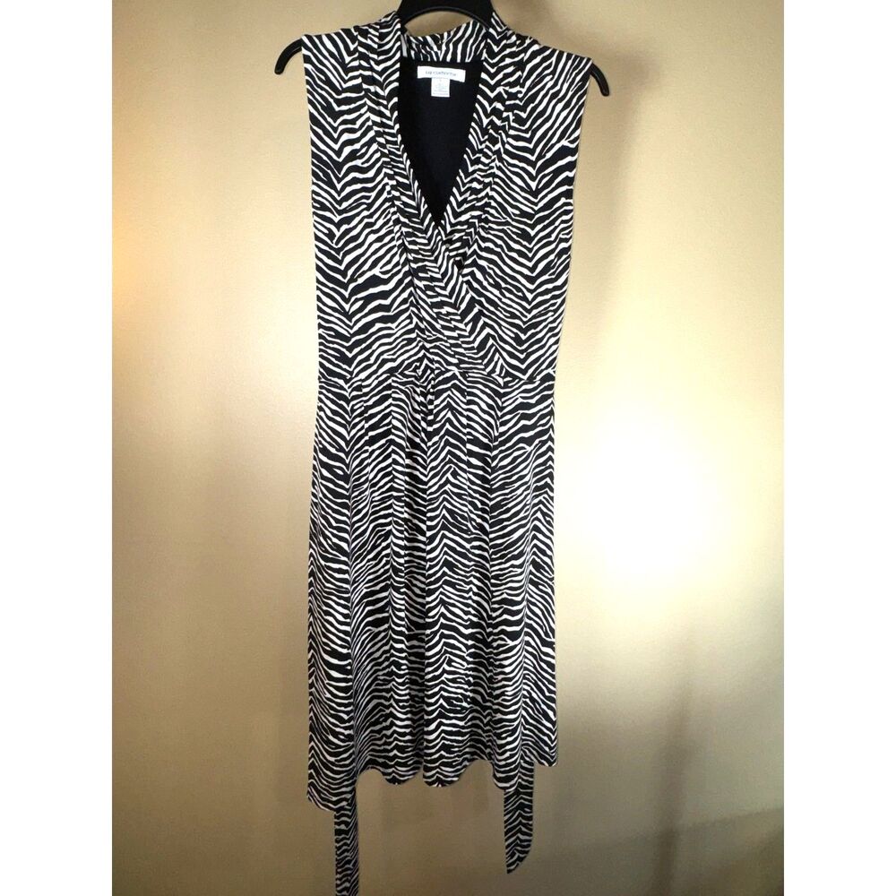 Liz Claiborne Dress, Black and White Zebra Print, Sleeveless with Belt